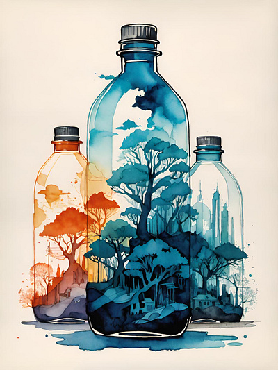 Earth, trapped in our plastic. earth plastic pollution popart surreal sustainability sustainable trapped waste watercolor