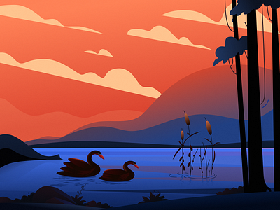 Elegant Animal animal art art painting blue cloud digital illustration drawing flat illustration illustration landscape mountain orange painting sky swan tree vector vector illustration wallpaper warmth