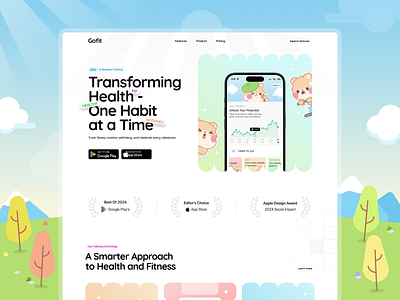 Go Fit - Workout and Health Tracker Landing page habit tracker health website hidaytama landing page orenji track app web design website