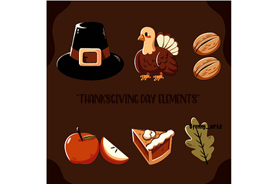 Turkey Set with Thanksgiving Elements america autumn canada celebration day decoration dinner elements festival food gathering holiday leaves pumpkin season set symbol thanksgiving traditional turkey