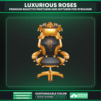 Vtuber Chair Elegant Roses - Vtuber Accessories Golden Theme custom vtuber setup