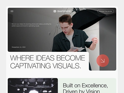 Snapsphere | Photography Studio barkahlabs camera capture clean header hero home page landing page minimalis photography photography studio studio syuting ui design uiux video web web design website