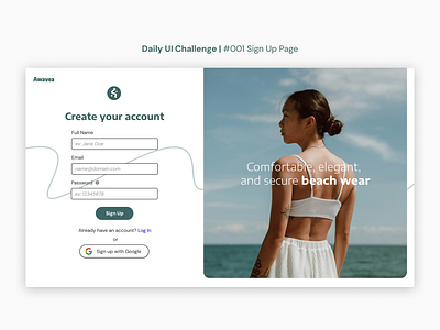 Sign Up Page | Daily UI Challenge #001 beachwear dailyui dailyui.com fashion sign up ui ui design uiux ux ux design web design website