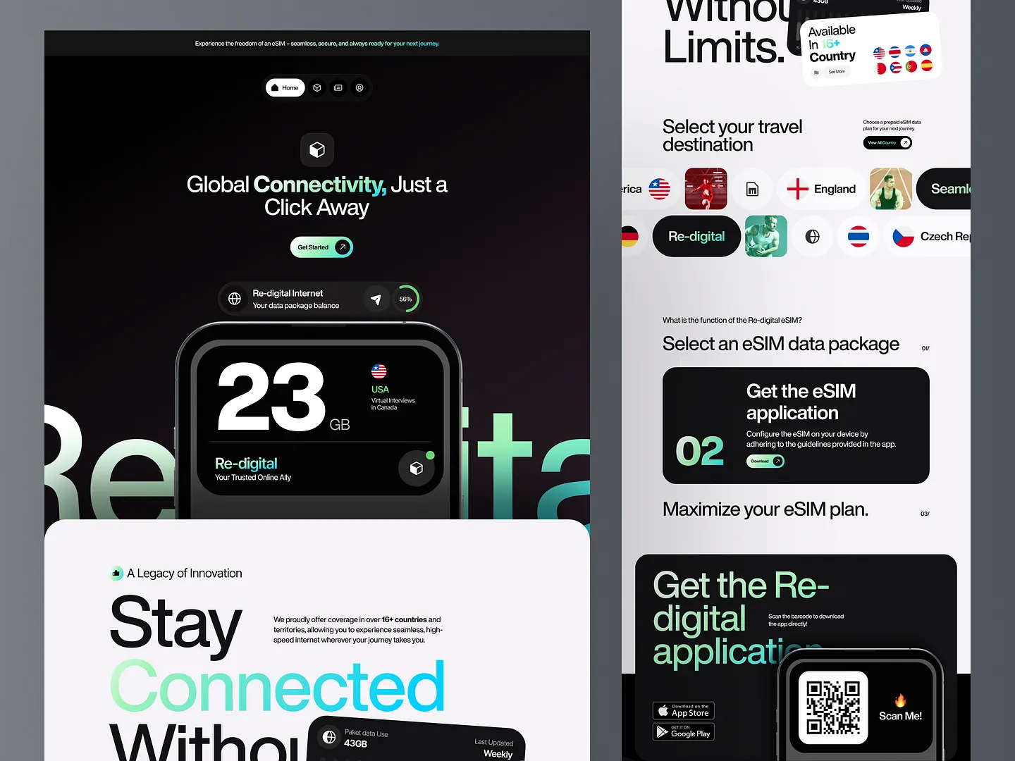 Innovative Typographic Website Design for eSIM Services