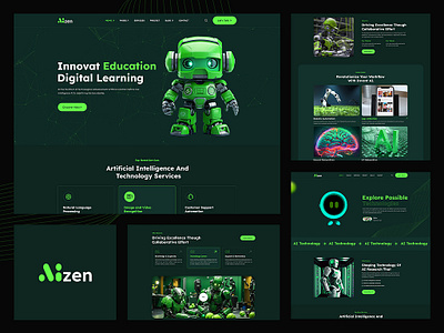 Aizen – Artificial Intelligence & AI Technology Figma Template 3d ai animation branding graphic design innovation landing page logo motion graphics technology ui website