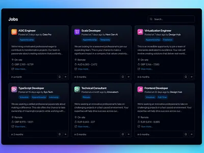 Job Card card dark dark mode job job board job listing template ui uiux ux web design web template