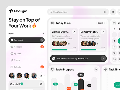 Monugas - Task Management Dashboard admin dashboard aesthetic ai clean cute dashboard dashboard design hr landing page manage management neutral project management task task management ui web web design website