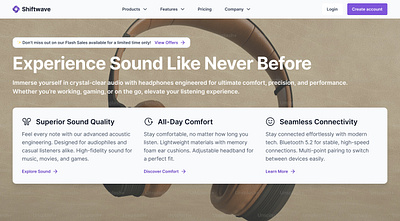 Product Hero Section – Superior Sound & Comfort autolayout branding ctabuttons design design template figma template figmadesign hero section illustration responsivedesign uidesign uxdesign