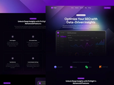 SaaS Landing Page Website – FinSight app application dark theme design ui ux