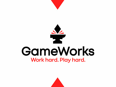 GameWorks, iGames developer logo design: diamond on anvil anvil bets betting blockchain casino crypto diamond forge game works games developer gaming ibets ibetting igames igaming logo logo design playing cards sparks web3