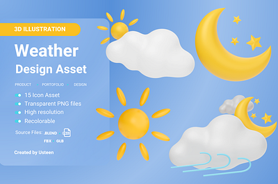 Weather 3D Icons: Perfect for Your Next Design Project 3d 3d assets 3d icon 3d illustration 3dmodel blender design resource graphic design icons meteorology thunder ui weather weather 3d weather icons