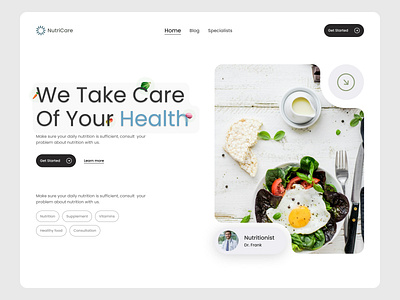 Nutricare - Health Nutrition Consulting website branding clean design consulting doctor doctor care food nutrition food website healthcare healthscience healthyfood hero section landing page lifestyle minimal modern design realestate saas ui ui design ux