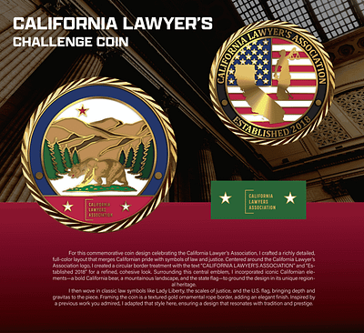 CALIFORNIA LAWYER'S CHALLENGE COIN 3d animation branding coin crypto design graphic design illustration logo ui