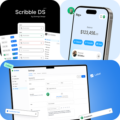 Scribble DS By Domingo branding color styles component library dark mode design system design tools figma figma variables light mode mobile desktop interface responsive design scalable ui typography system ui design ux design