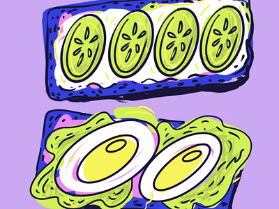 Breakfast 000 breakfast cheese color cook cooking cottage cucumber eating egg food foodillustration illustration morning purple salad sketch toast