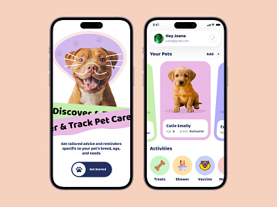 Pets care application design landing page mobile ui ux uxmobile