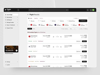 Flight Search Results UI - Flytkt flight b2b flight results flight search results ui flytkt results results ui saas saas b2b design saas flight ui flight