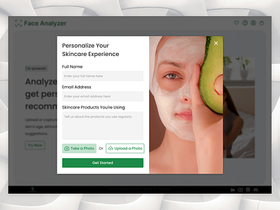 Skin Care Brand - AI Face Analyzer ai branding dashboard design face figma form inputfield modal pop up popup skincare ui upload ux