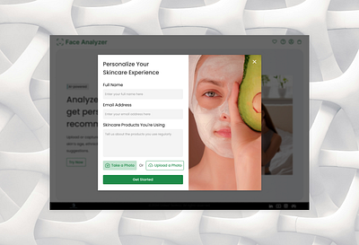 Skin Care Brand - AI Face Analyzer ai branding dashboard design face figma form inputfield modal pop up popup skincare ui upload ux