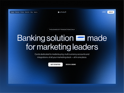 Unvault Website Hero bank blue blur cube danish e commerce figma gradient grain helvetica logo neo bank neue haas product startup ui vindar web design