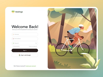 Sign in Page Design Exploration bicycle color creative design forest gradient healing health illustration log in nature people sign in simple ui vector web app web design website