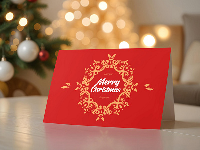 Merry Christmas Greeting Card ball card christmas free freebie greeting card holiday logo mockup new year paper paper card table xmas