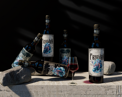 Poseidon sea wine label🍷❤️ branding design illustration liquor wine