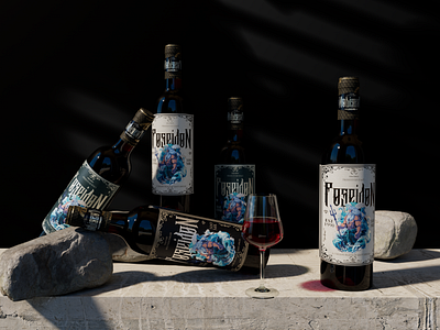 Poseidon sea wine label🍷❤️ branding design illustration liquor wine