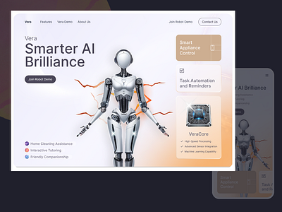 Vera AI web 3d ai creative design design greatdesign lightmode minimal robot ui uiuxdesign ux webdesign website