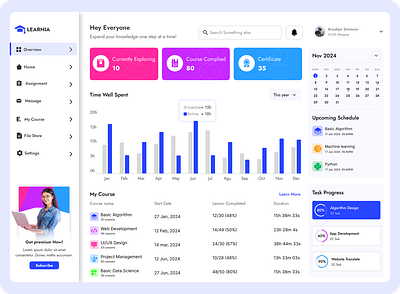 "Learnia Dashboard - Elevate Your E-Learning Experience" cleandesign coursemanagement creativeui dashboarddesign datavisualization designsystem digitallearning educationdesign elearning learningapp minimaldesign moderndashboard responsiveui studentdashboard uiinspiration uiuxdesign userinterface uxdesign webappdesign webdashboard