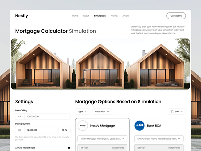 Nestly - Mortgage Calculator Simulation broker calculator simulation figma framer landing page loan mortgage mortgage calculator negotiator properties property property selling property website real estate agency real estate agent real estate landig page residence simulation ui web design