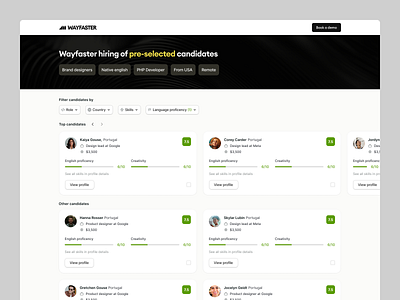 Pre-selected candidates - marketplace candidate candidate marketplace candidate score candidates candidates marketplace filters marketplace pre selected pre selected candidates pre vetted marketplace score selection