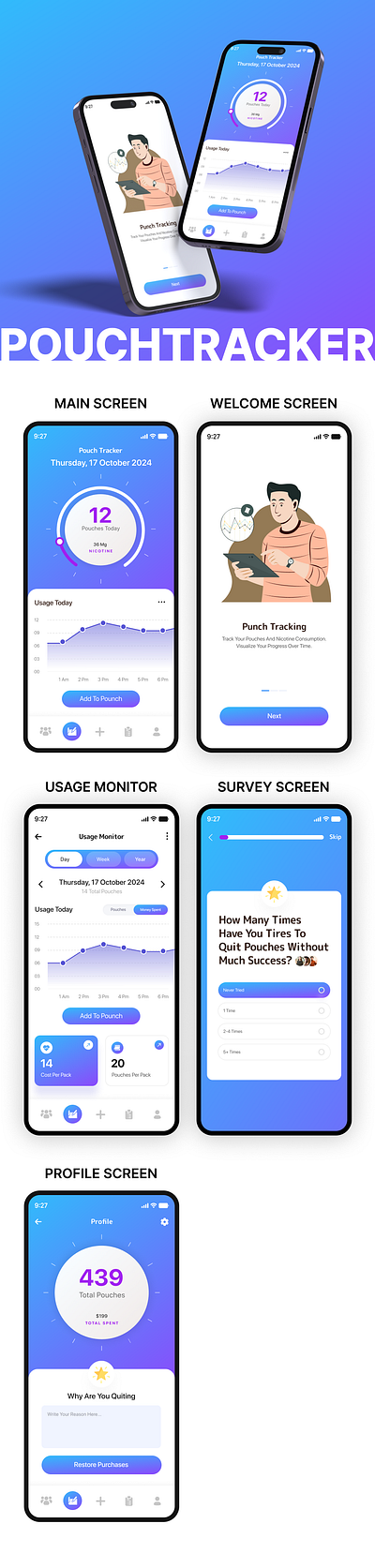 Pouch Tracker App UI Design app app design app ui design branding business logo design graphic design logo motion graphics product designer tracker app designer tracking app design ui ui design ui designer ui ux design ui ux designer ux design ux designer