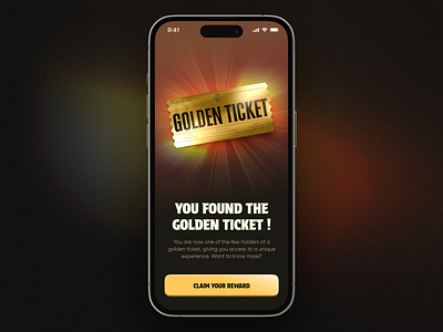 Willy Wonka's golden ticket - Game UI app app design design game gold golden golden ticket graphic design illustration mobile reward ticket ui unlock willy wonka wonka