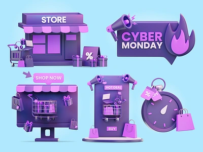 Cyber Monday- 3D 👾 3d 3d illustration black friday cyber monday design e commerce iconscout illustration notification online shopping promotion sale shopping ui