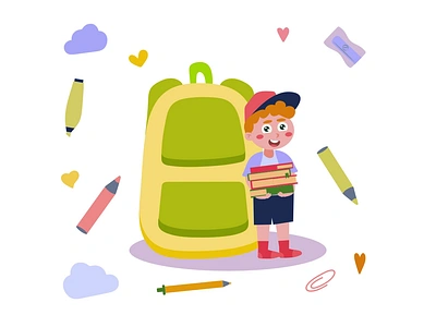 Student With Backpack 2D Animation 2d animation back to school backpack cartoon style child child with books classroom education flat happy student illustration kid motion school school life school supplies student studying