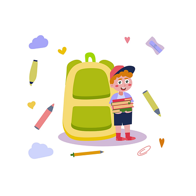 Student With Backpack 2D Animation 2d animation back to school backpack cartoon style child child with books classroom education flat happy student illustration kid motion school school life school supplies student studying