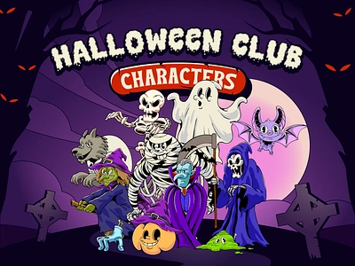 Halloween Club Characters animation branding cartoon character design characters cute death design ghost graphic design halloween illustration logo merchandise motion graphics mummy retro tshirt