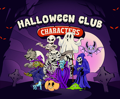 Halloween Club Characters animation branding cartoon character design characters cute death design ghost graphic design halloween illustration logo merchandise motion graphics mummy retro tshirt