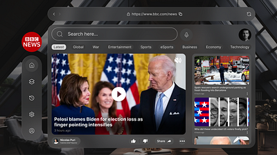 Spatial UI Design for BBC News Portal spatial ui ui ui design uiux visual design