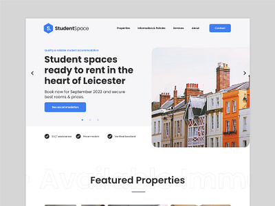 Student Space | Website Design accomodation brand branding business clean design graphic design homepage housing modern space student website website design