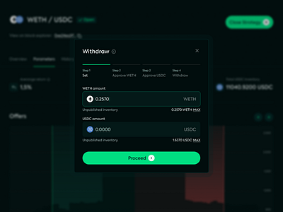 Mangrove: Withdraw modal crypto defi dex green modal stepper trade ui user interface ux web3 withdraw