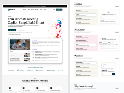 Roundup - Smart Metting Landing Page appointments card clean design home page landing page meeting room meetings minimalist scheduling ui uiux ux web webdesign website design