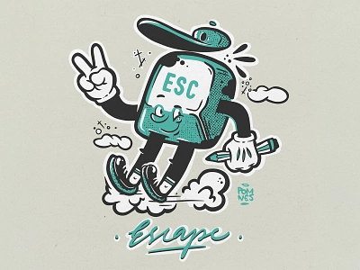 ESC artist burnout character characterdesign design esc escape goodbye iampommes illustration ipad leaving mascot pommes procreate retro rubberhose typography vacation vintage