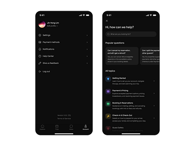 Vacation rental app - Help center account page faq guide page help center help centre help page help section mobile faq mobile settings profile setting page settings travel app vacation app vacation rental app