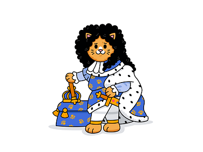 louis XIV animal branding cartoon cat character digital emperor flat france funny history icon illustration king kitty louis xiv mascot meme outline vector