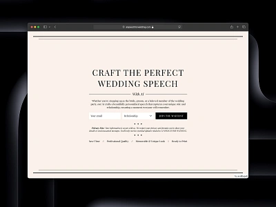 Simple web app to help people dial with wedding speech. ai web app branding dailyui visual website design wedding landing page