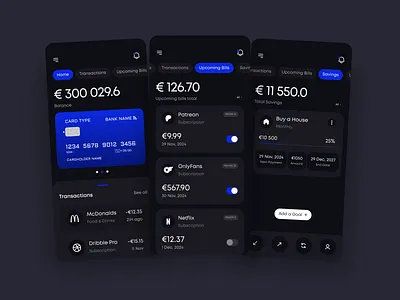 Finance - Mobile App app ui bank clean dark emoney ewallet finance finance app fintech ios mobile mobile app mobile bank money money transfer online wallet payment saas transaction