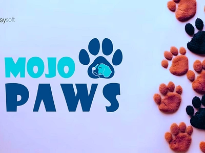 The logo "Mojo Paws" has been designed by Ansysoft adobephotoshop caninecompanions dog dogcare dogsofinstagram dogwalkers husband logodesign petsitting petstagram setting supportsmallbusiness walking wife