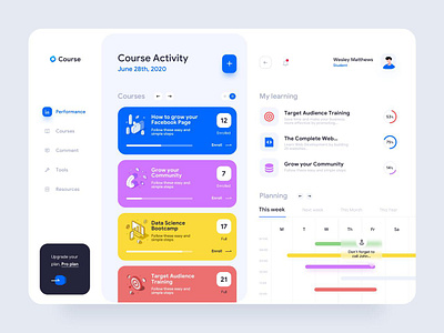 Course Activity Dashboard creative interface design dribbbleshots. dribble portfolio graphic design ui